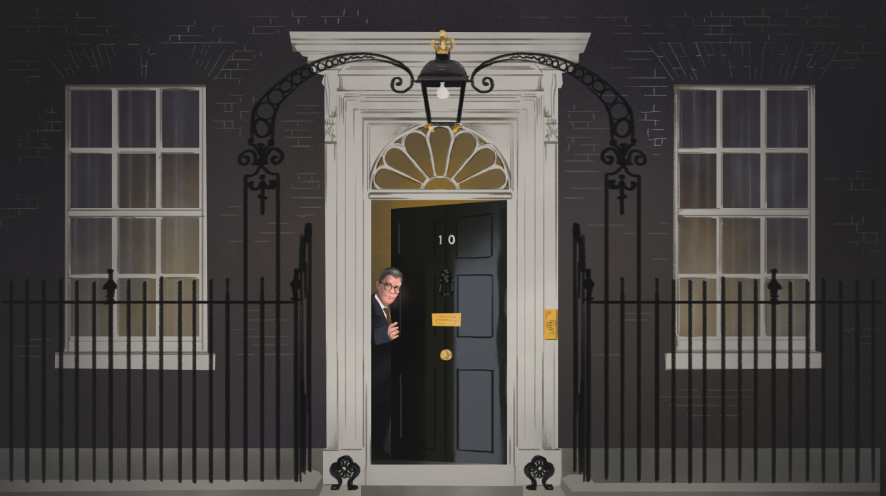 An illustration showing British Prime Minister Keir Starmer in Downing Street