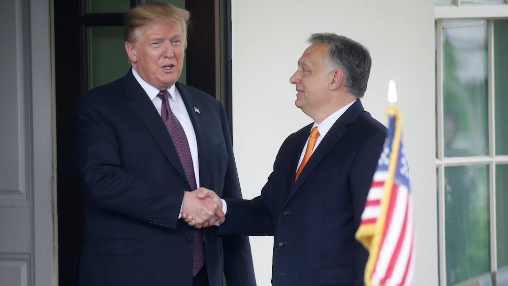 US President Donald Trump welcomes Hungary's Prime Minister Viktor Orbán as he arrives at the White House in Washington, US, May 13, 2019.