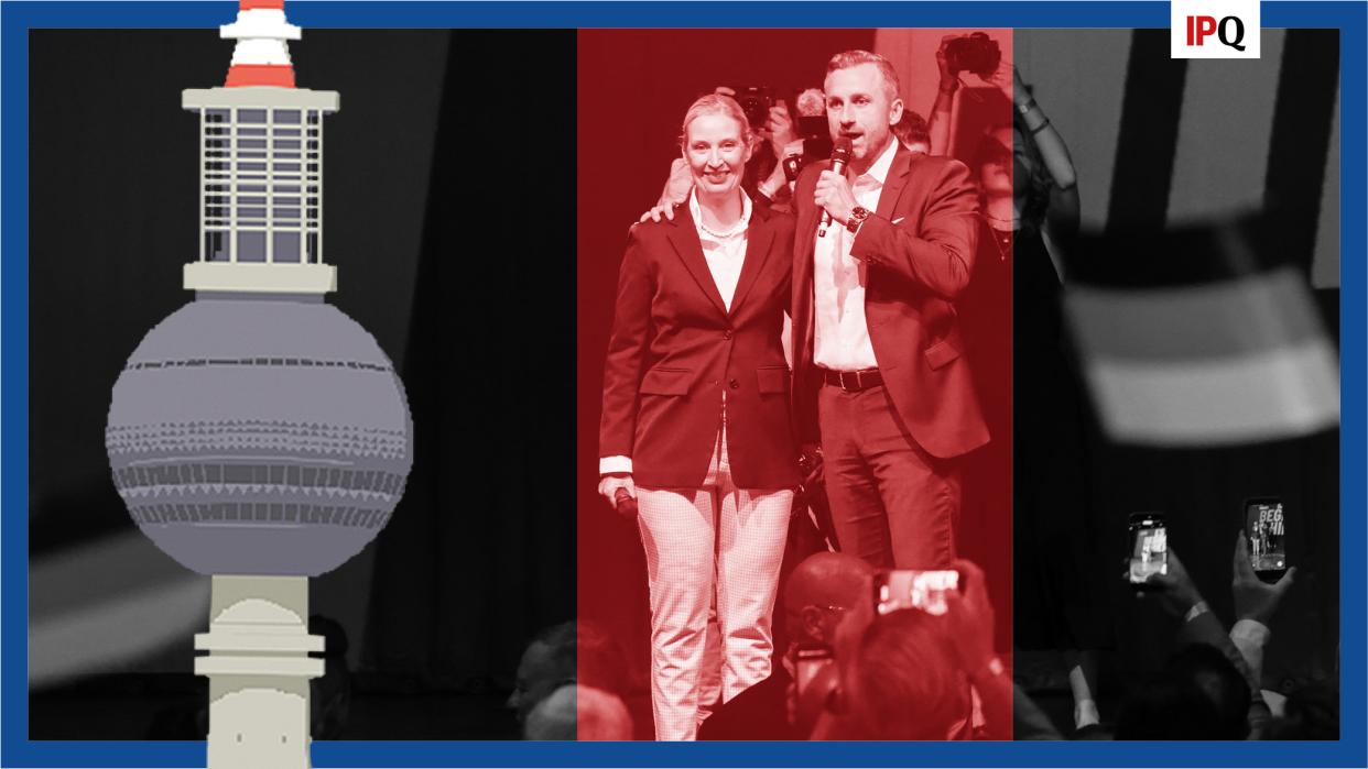Top candidate of the far-right Alternative for Germany (AfD) Ulrich Siegmund speaks next to party co-leader Alice Weidel at the AfD election party after polls closed in the Saxony-Anhalt state elections and exit polls were announced, in Magdeburg, Germany, September 6, 2026.