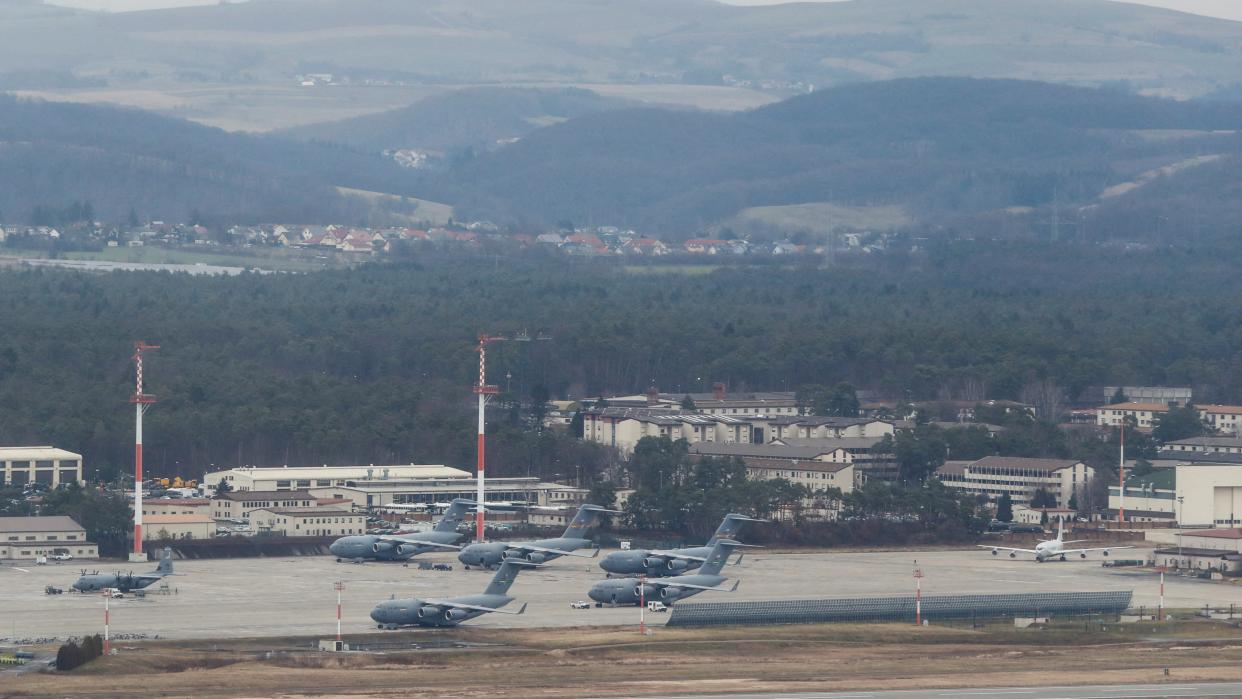 US aircrafts are seen at the US airbase in Ramstein, Germany, February 4, 2022.
