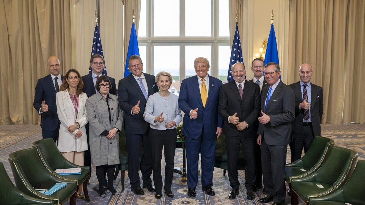 President Donald J. Trump participates in a Bilateral with the President of the European Commission Ursula von der Leyen at the Trump Turnberry golf course in Turnberry, Scotland, Friday, July 27, 2025.