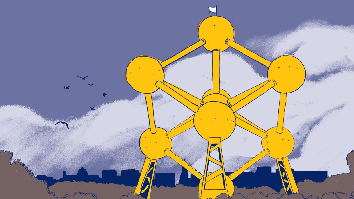 An illustration of the Atomium in Brussels.