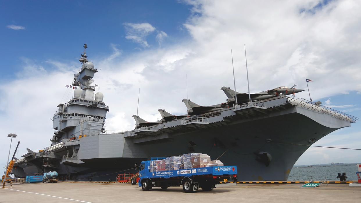 The French Navy's aircraft carrier Charles de Gaulle is pictured at Changi Naval Base in Singapore, May 28, 2019.