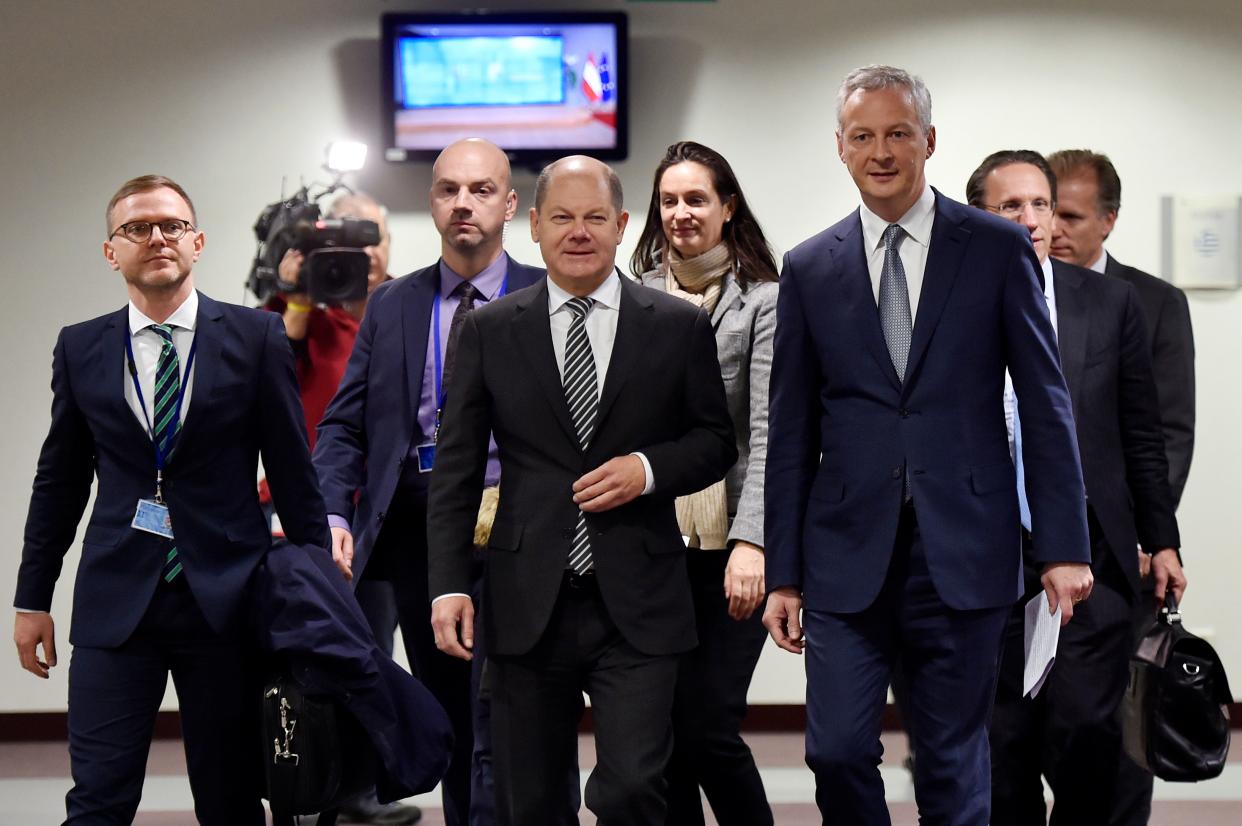 German Finance Minister Olaf Scholz and his French counterpart Bruno Le Maire in Brussels