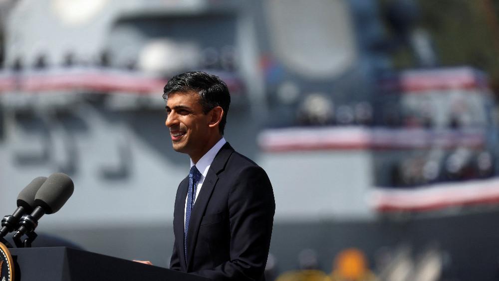 British Prime Minister Rishi Sunak delivers remarks on the Australia - United Kingdom - US (AUKUS) partnership, after a trilateral meeting with U.S. President Joe Biden and Australian Prime Minister Anthony Albanese, at Naval Base Point Loma in San Diego, California March 13, 2023.