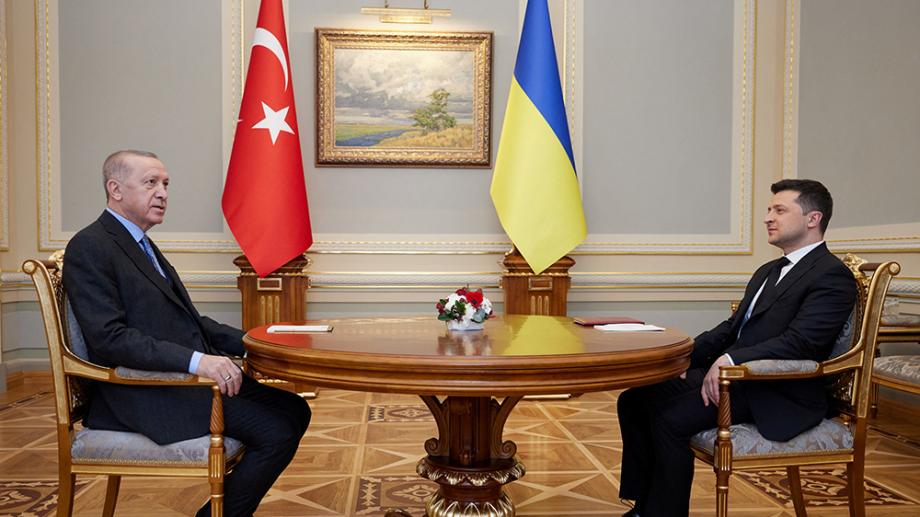 Turkish President Tayyip Erdogan meets with Ukrainian President Volodymyr Zelenskiy in Kyiv, Ukraine February 3, 2022.