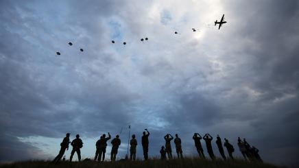 Paratroopers of NATO armies take part in "Swift Response 2017" military drill, a part of "Saber Guardian 2017" exercise, at Bezmer airfield, Bulgaria, July 18, 2017.