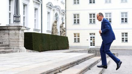 Friedrich Merz, leader of the conservative Christian Democratic Union (CDU) party walks, outside of the Bellevue Palace, after German Chancellor Olaf Scholz sacked Finance Minister Christian Lindner, in Berlin, Germany, November 7, 2024.