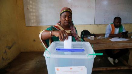 A woman cast her vote at a polling station during the regional elections in Abidjan, Ivory Coast, September 2, 2023.