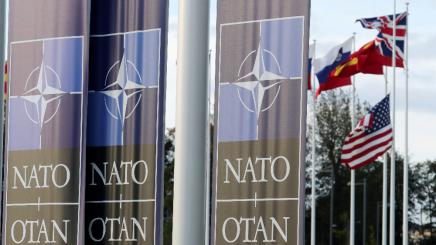 Flags wave ahead of a NATO Defence Ministers meeting at the Alliance headquarters in Brussels, Belgium, October 21, 2021.