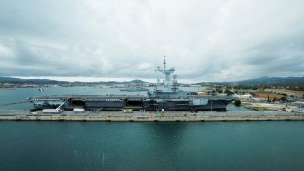 A general view of Charles De Gaulle, the French aircraft carrier docked in the French Navy base of Toulon, France, November 9, 2022.